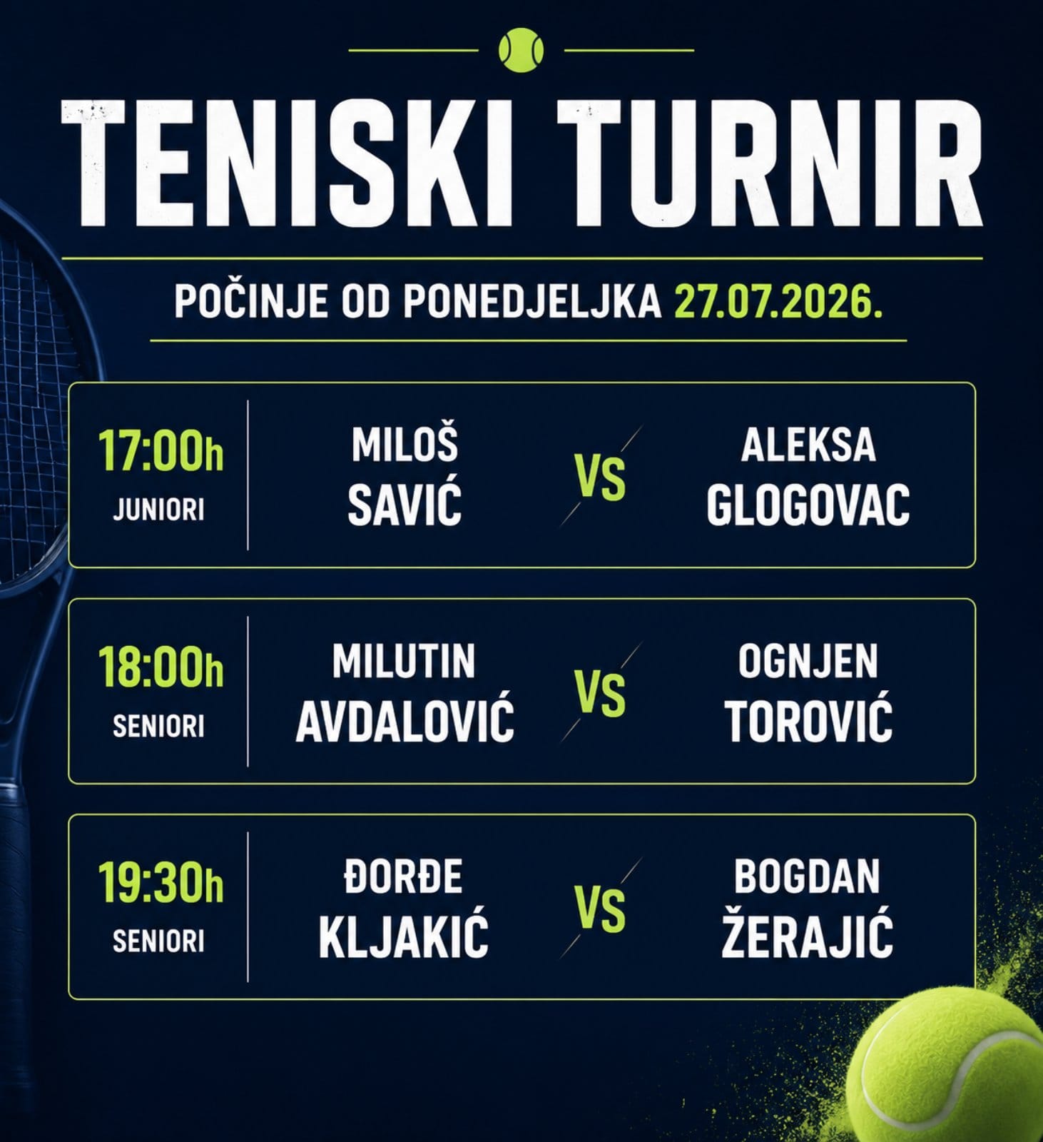 Juniori Prvi mečevi Tenis - 151. Nevesinjska olimpijada2026